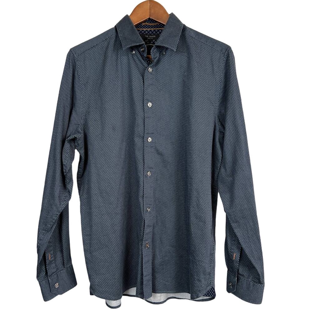 Ted Baker Long Sleeve Button Up Dress Shirt Navy - 4